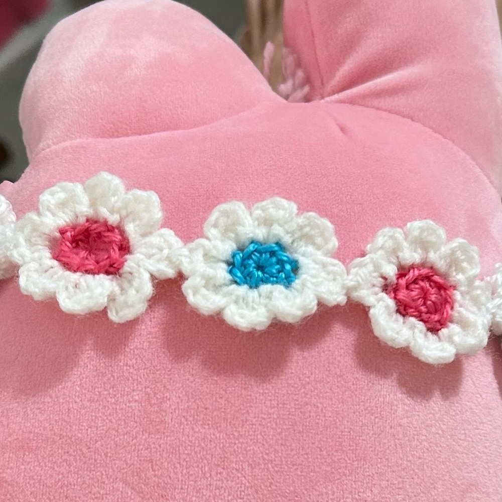 Handmade Crochet Daisy Headband - White with Pink & Blue Accents
